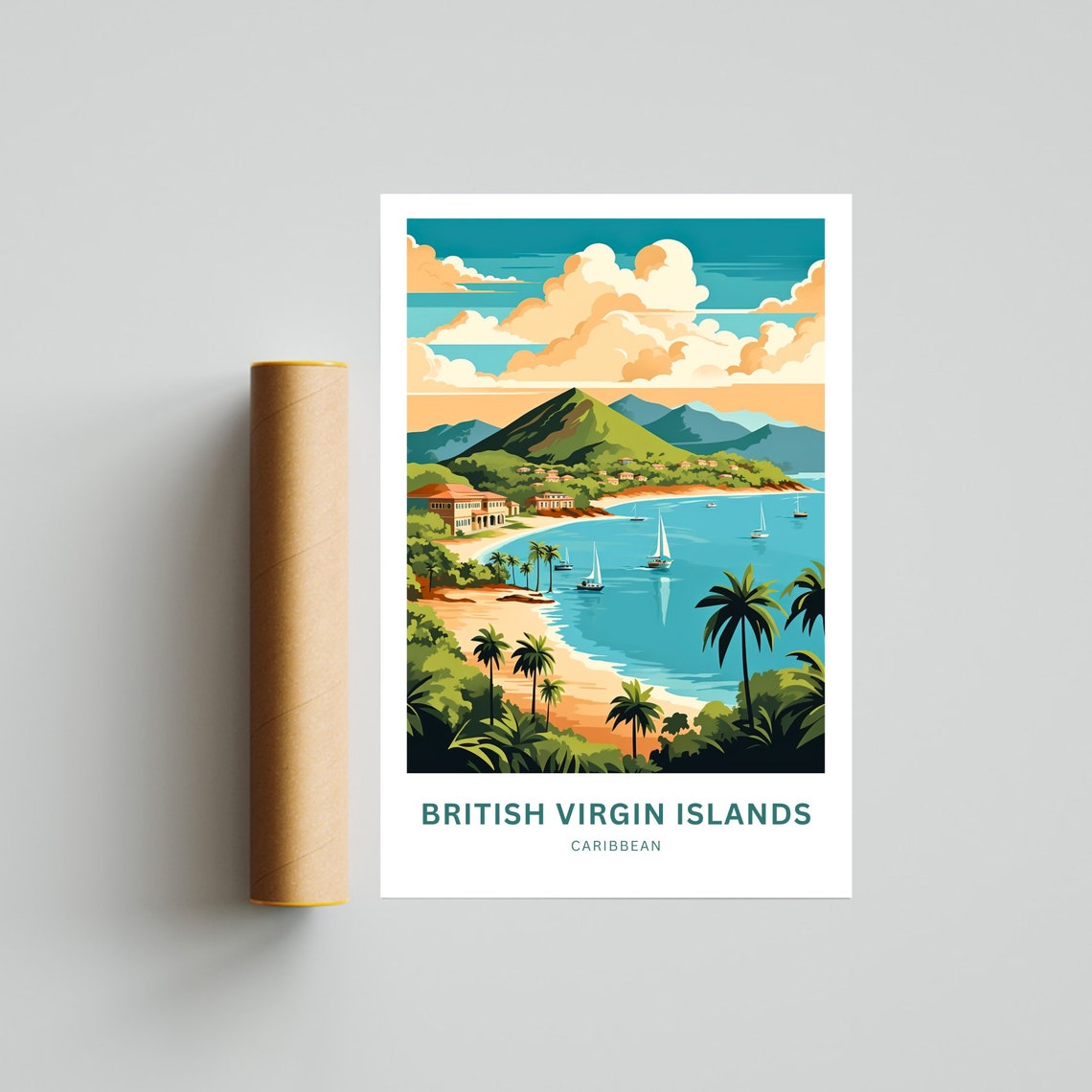British Virgin Islands Caribbean Sandy Beach Villa Travel Poster - Image 4