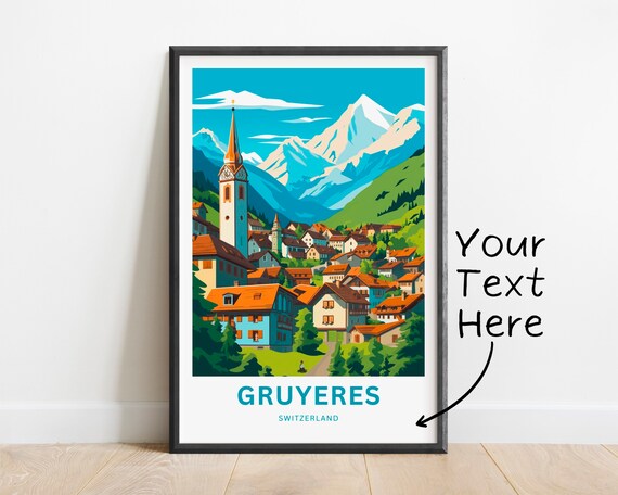 Gruyeres Switzerland Personalized Travel Poster Alpine Village Scene