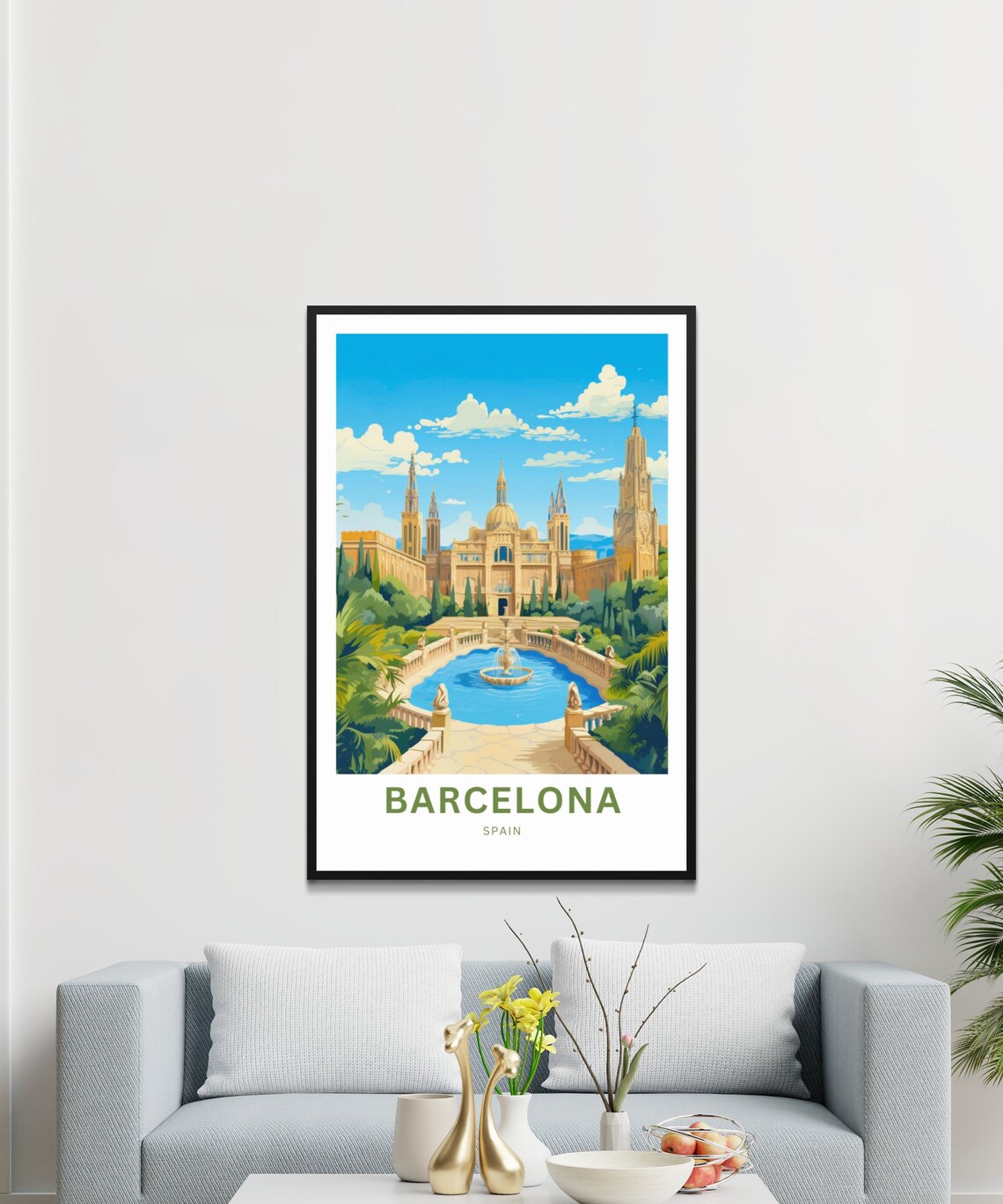 Barcelona Spain Palace Fountain Gardens Vintage Travel Poster - Image 3