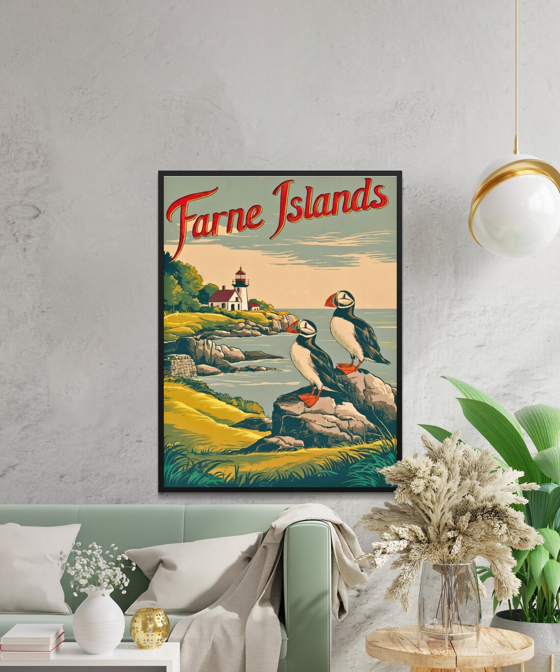 Farne Islands Vintage Puffin Lighthouse Coastal Retro Travel Poster - Image 4