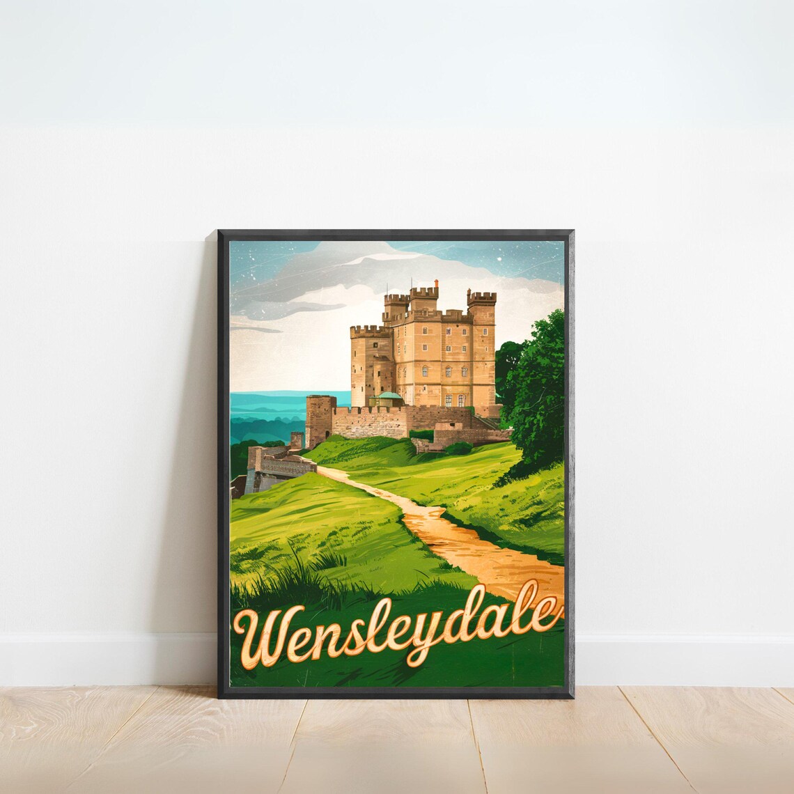 Wensleydale Historic Castle Hill Valley England Travel Poster
