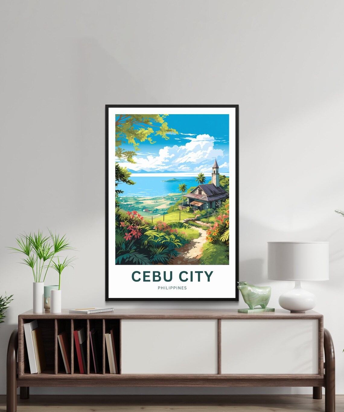 Cebu City Philippines Tropical Church Hill Sea View Art Poster - Image 2
