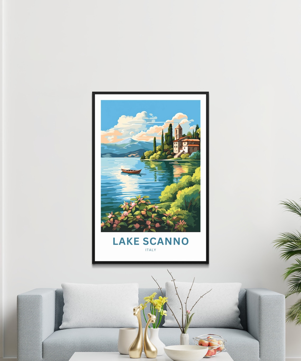 Lake Scanno Blue Water Lakeside Chapel Village Italy Travel Poster - Image 2