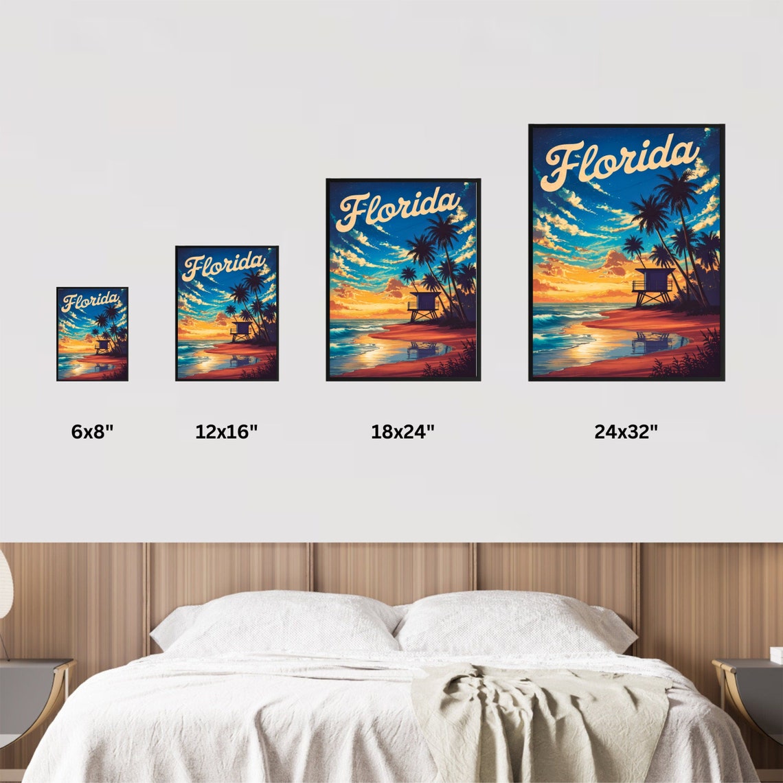 Florida Lifeguard Tower Sunset Palms Beach Vintage Retro Travel Poster - Image 4