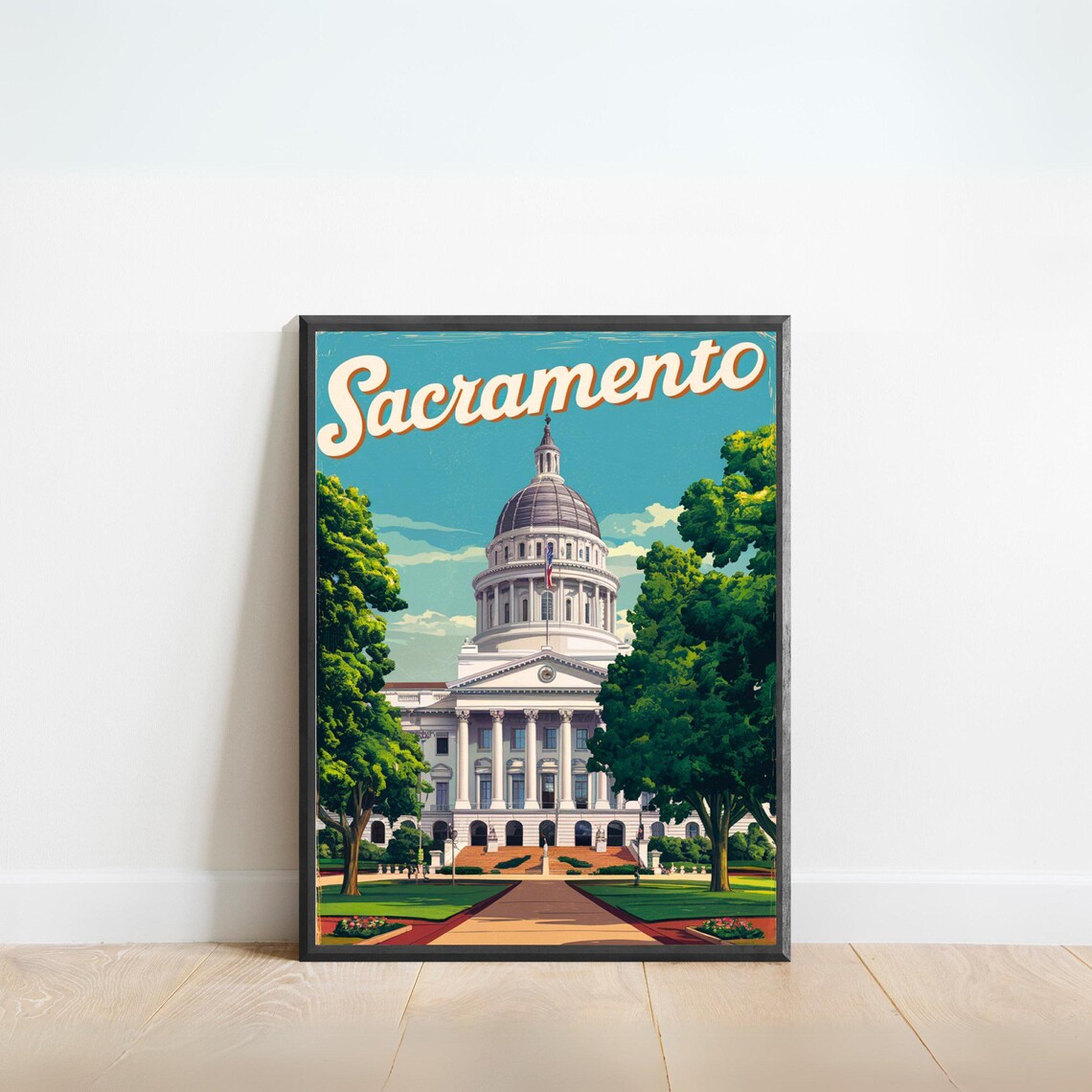 Sacramento California State Capitol Building Vintage Travel Poster
