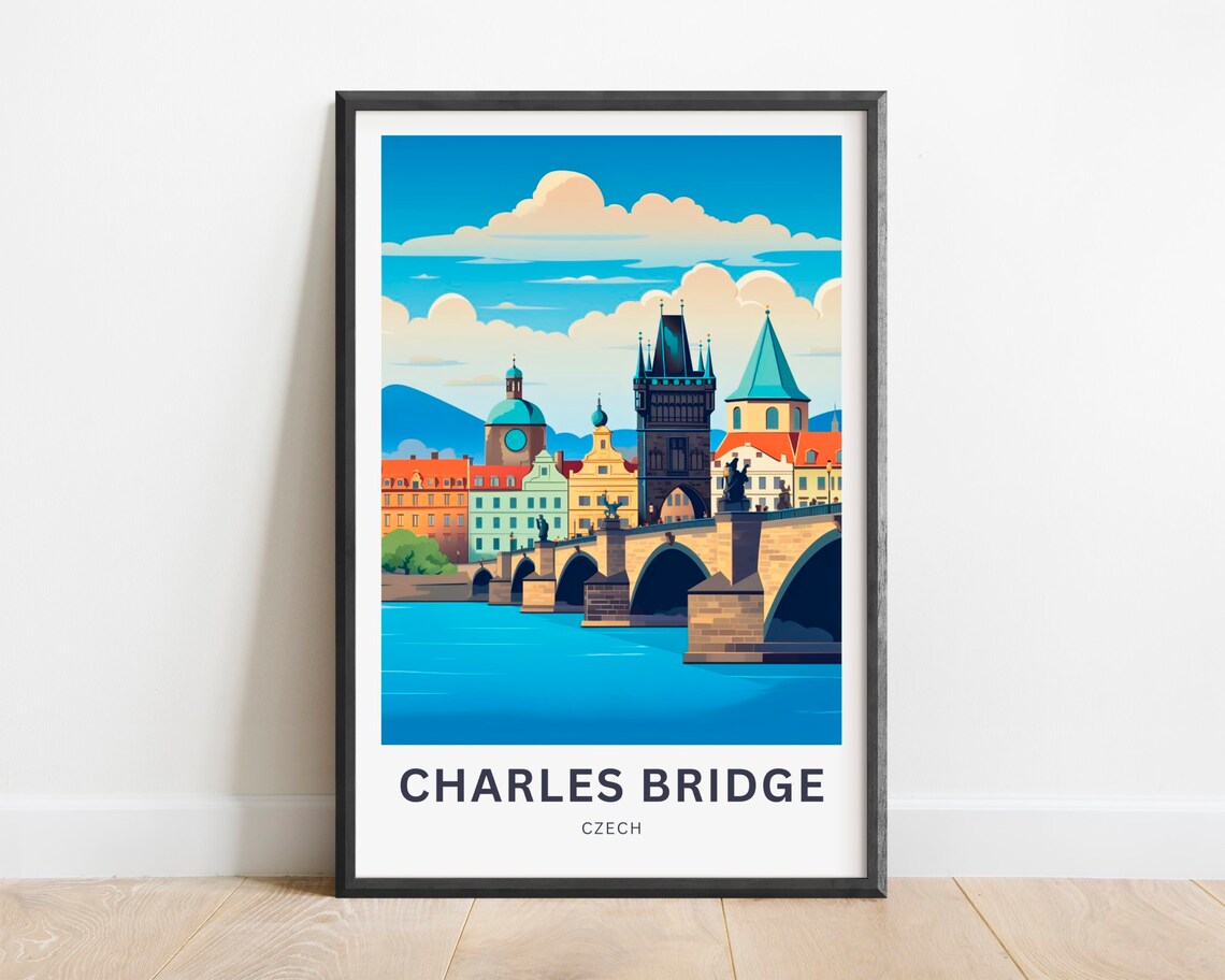 Charles Bridge Czech Gothic Towers River Crossing Travel Poster