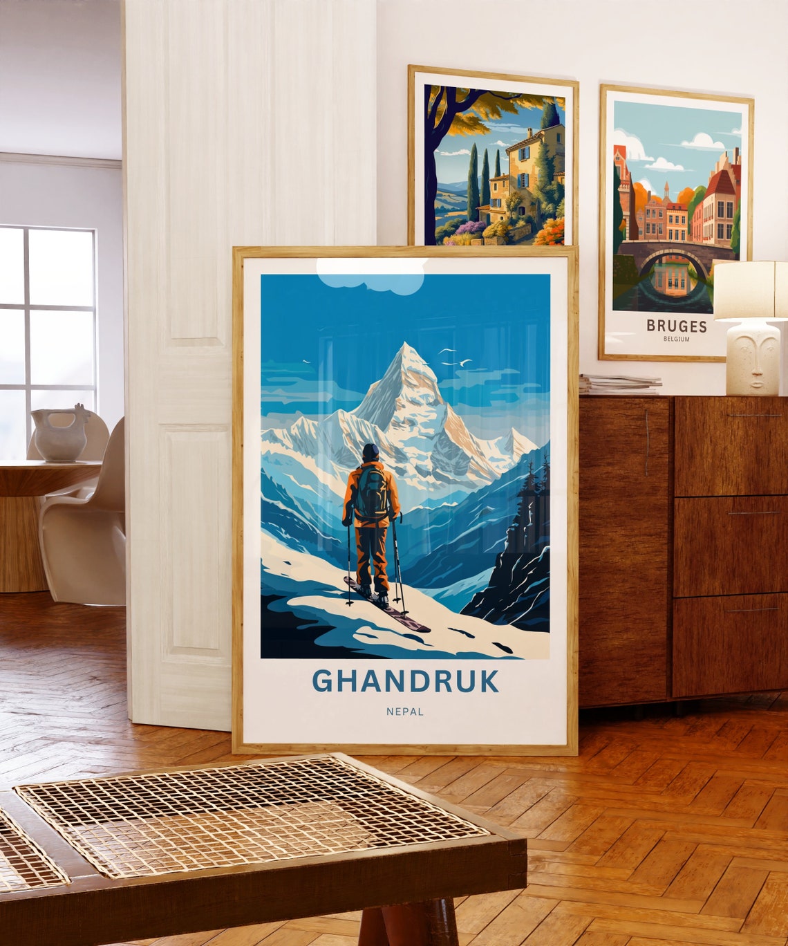 Ghandruk Nepal Himalayan Summit Skier Facing Snowy Peak Poster - Image 5