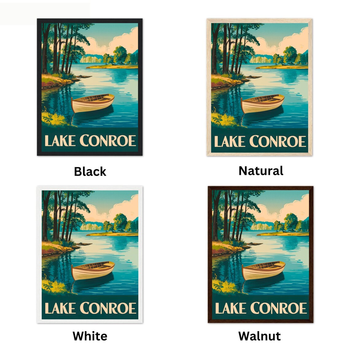 Lake Conroe Texas Vintage Canoe Pine Shoreline Travel Poster - Image 4