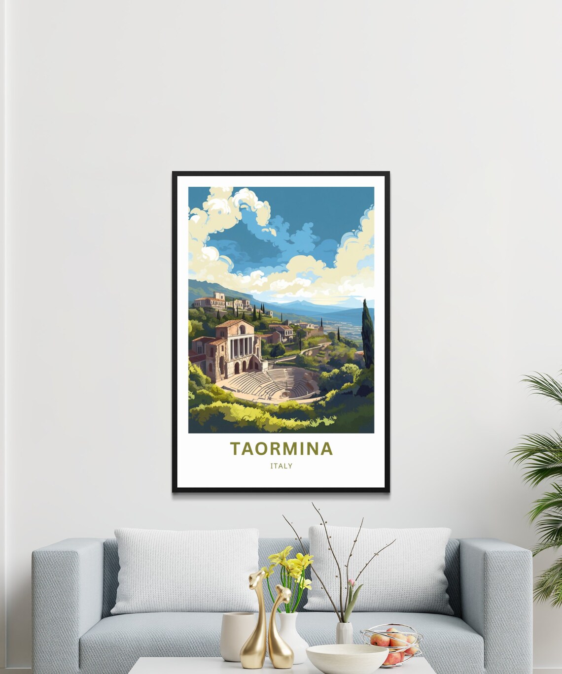 Taormina Italy Ancient Greek Theatre and Hillside Town Poster - Image 3