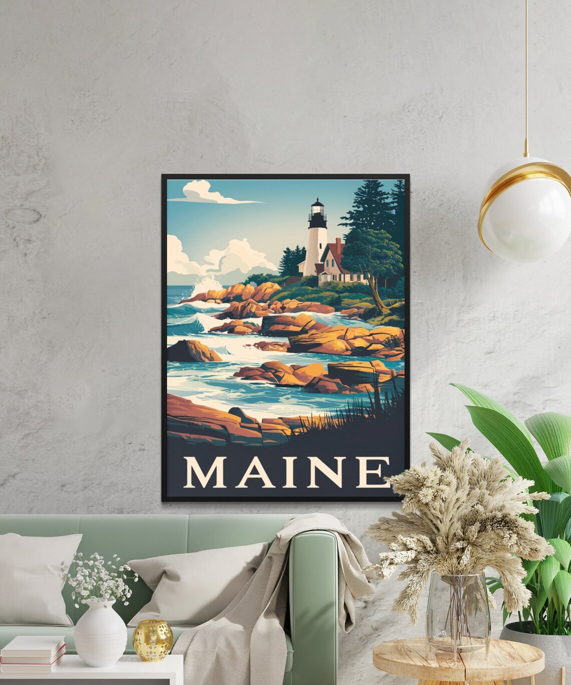 Maine Lighthouse Rocky Coast Vintage Travel Poster New England Decor - Image 3