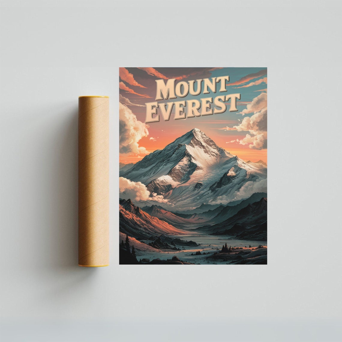 Mount Everest Pink Sunset Clouds Snow Summit Valley Vintage Poster - Image 3