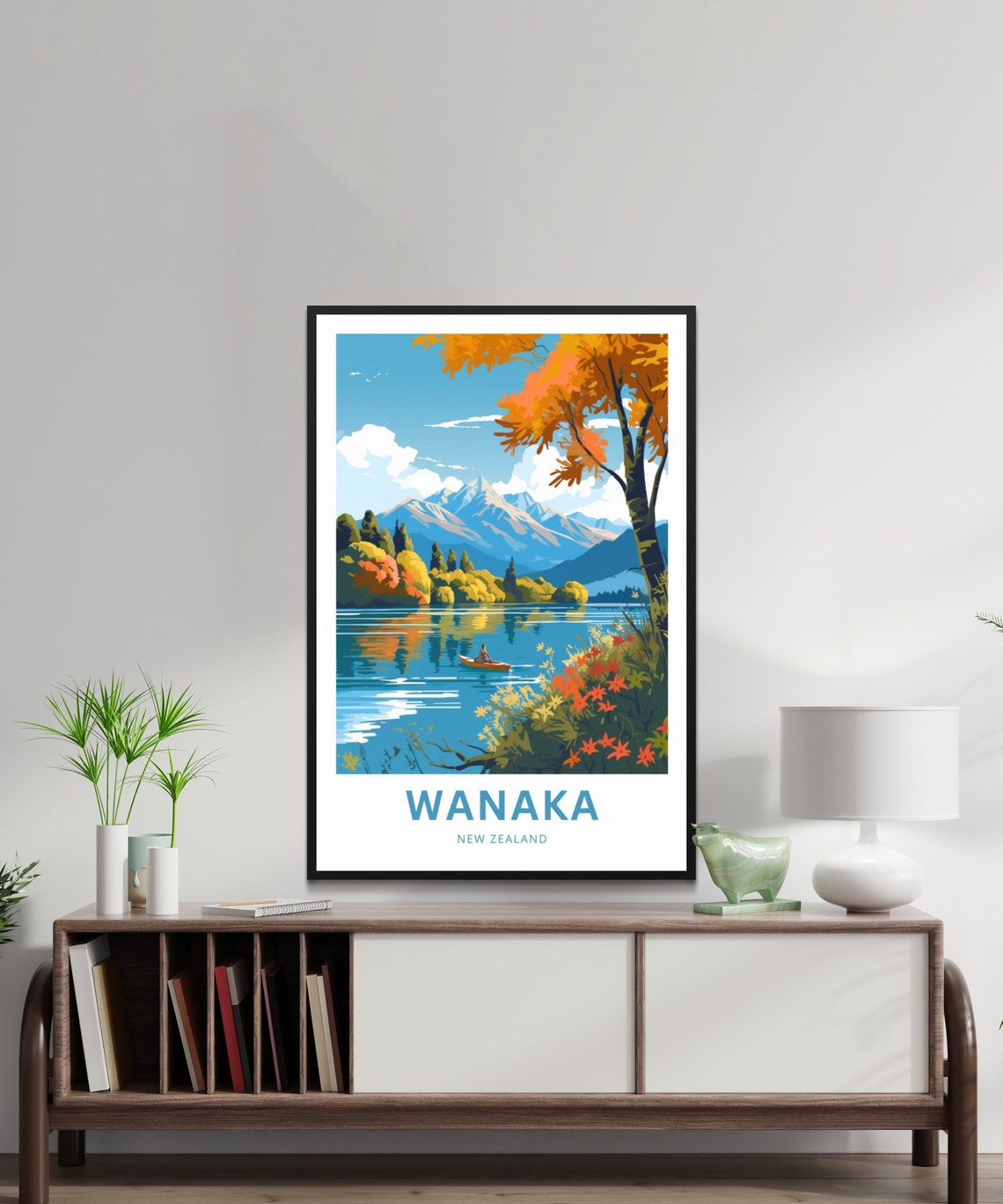Wanaka Lake Kayaker Autumn Mountains New Zealand Travel Poster Nature - Image 2
