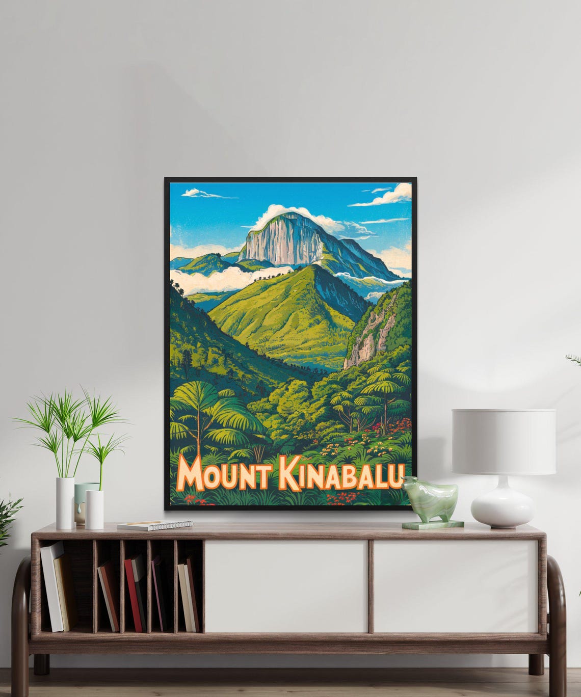 Mount Kinabalu Malaysia Jungle Cliffs Dramatic Retro Travel Poster - Image 2
