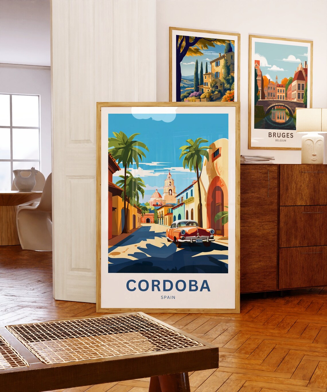 Cordoba Spain Street Classic Car Church Tower Custom Travel Poster - Image 5
