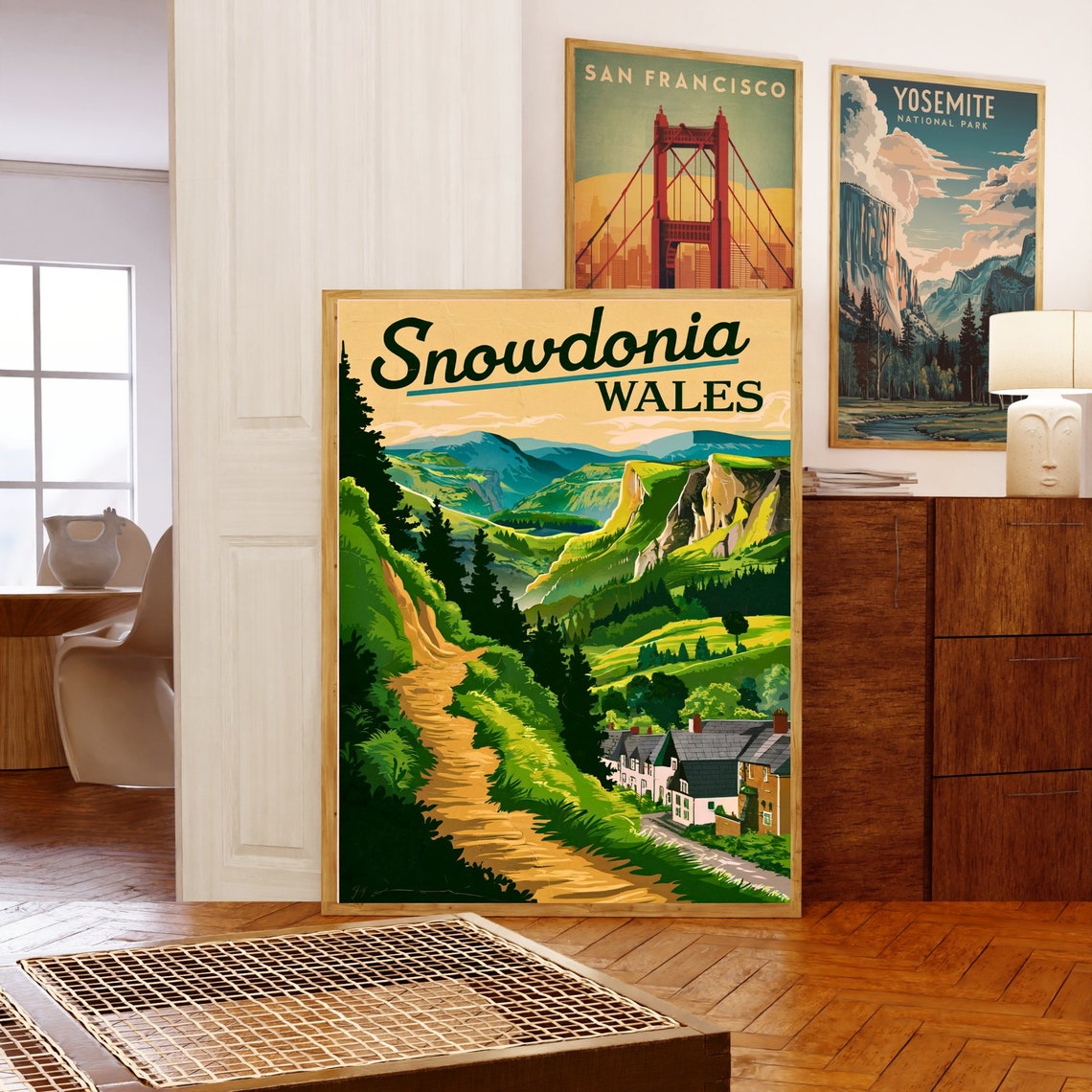 Snowdonia Wales Village Path Between Green Valley Cliffs Poster - Image 5