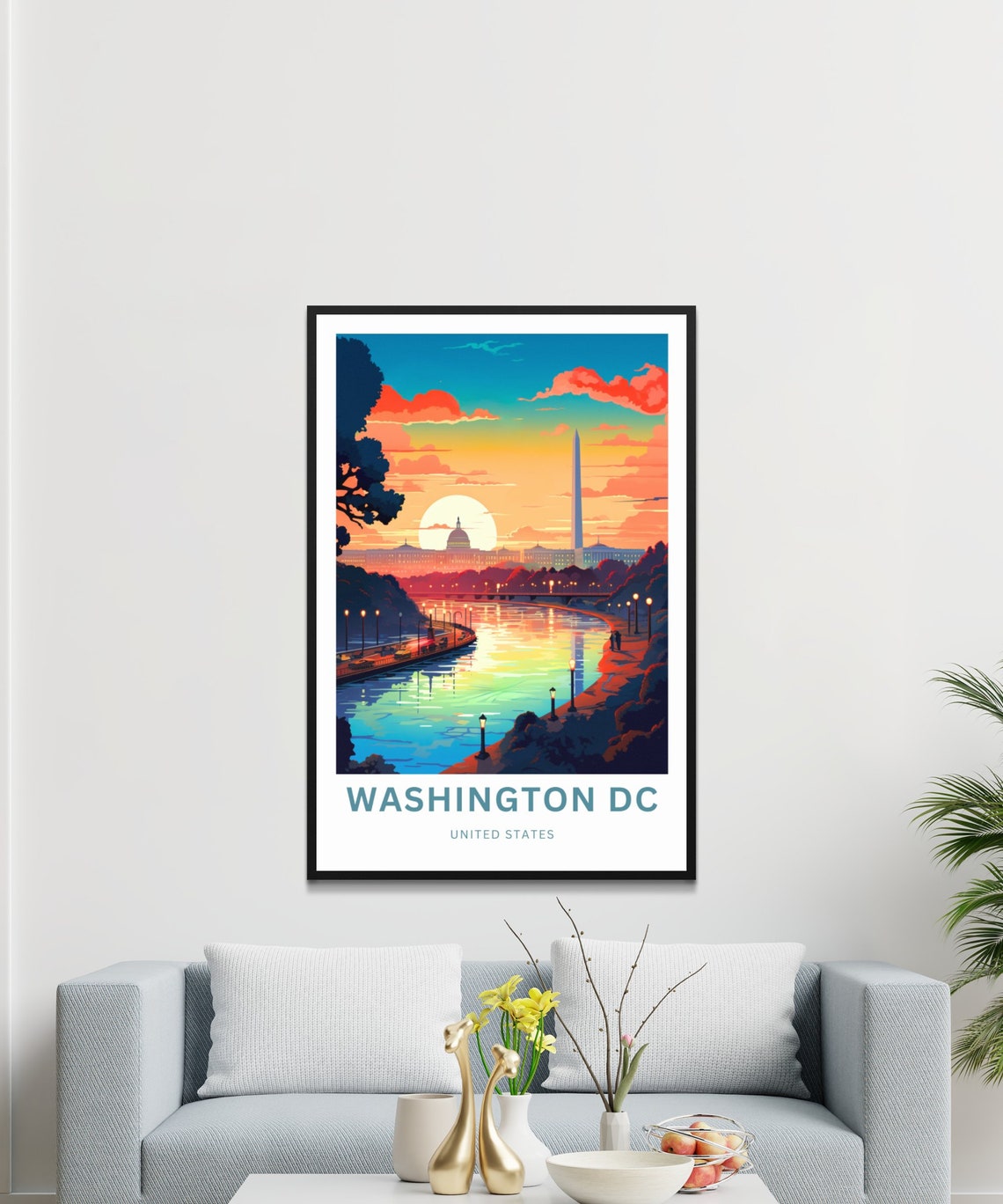 Washington DC Monument Sunset Riverwalk Personalized Travel Poster - Image 3
