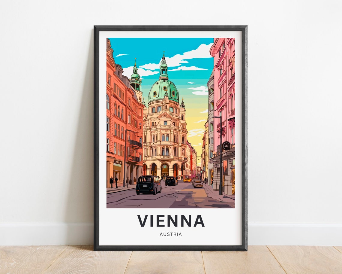Vienna Austria Historic Street Green Dome Church Vintage Poster