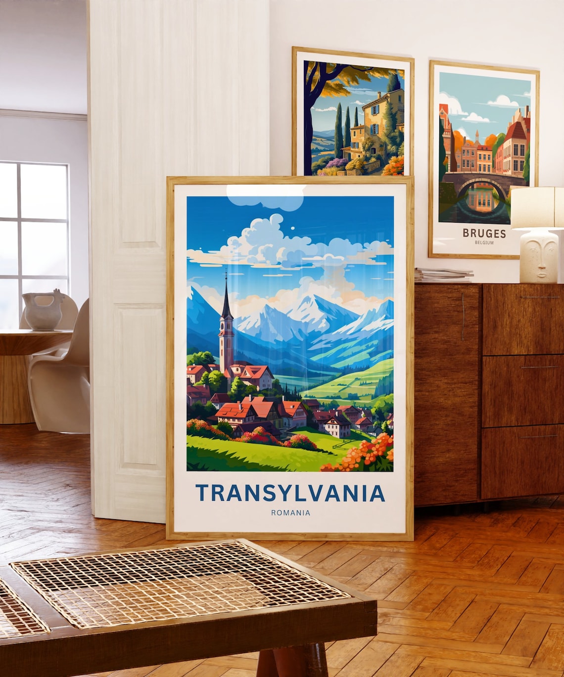 Transylvania Romania Alpine Village Church Personalized Travel Poster - Image 5