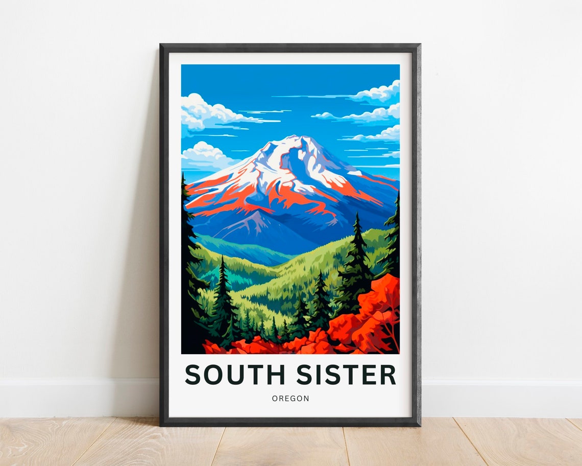 South Sister Oregon Snowcapped Cascade Peak Meadow Travel Poster