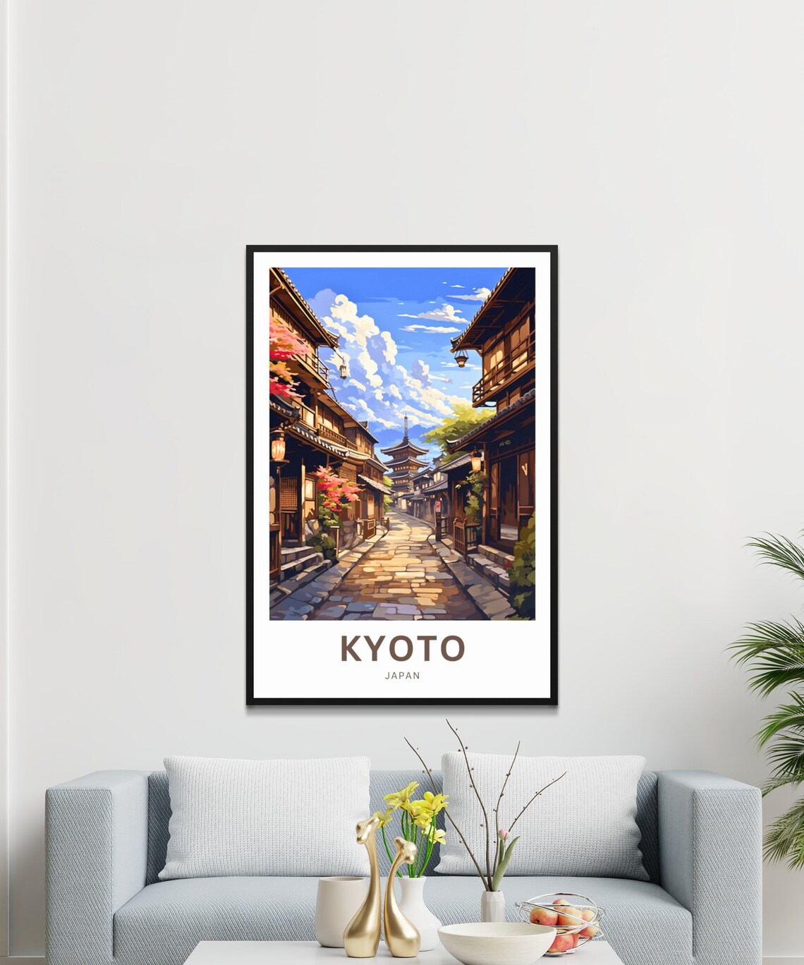 Kyoto Japan Old Street Pagoda Lanterns Evening Travel Poster - Image 3