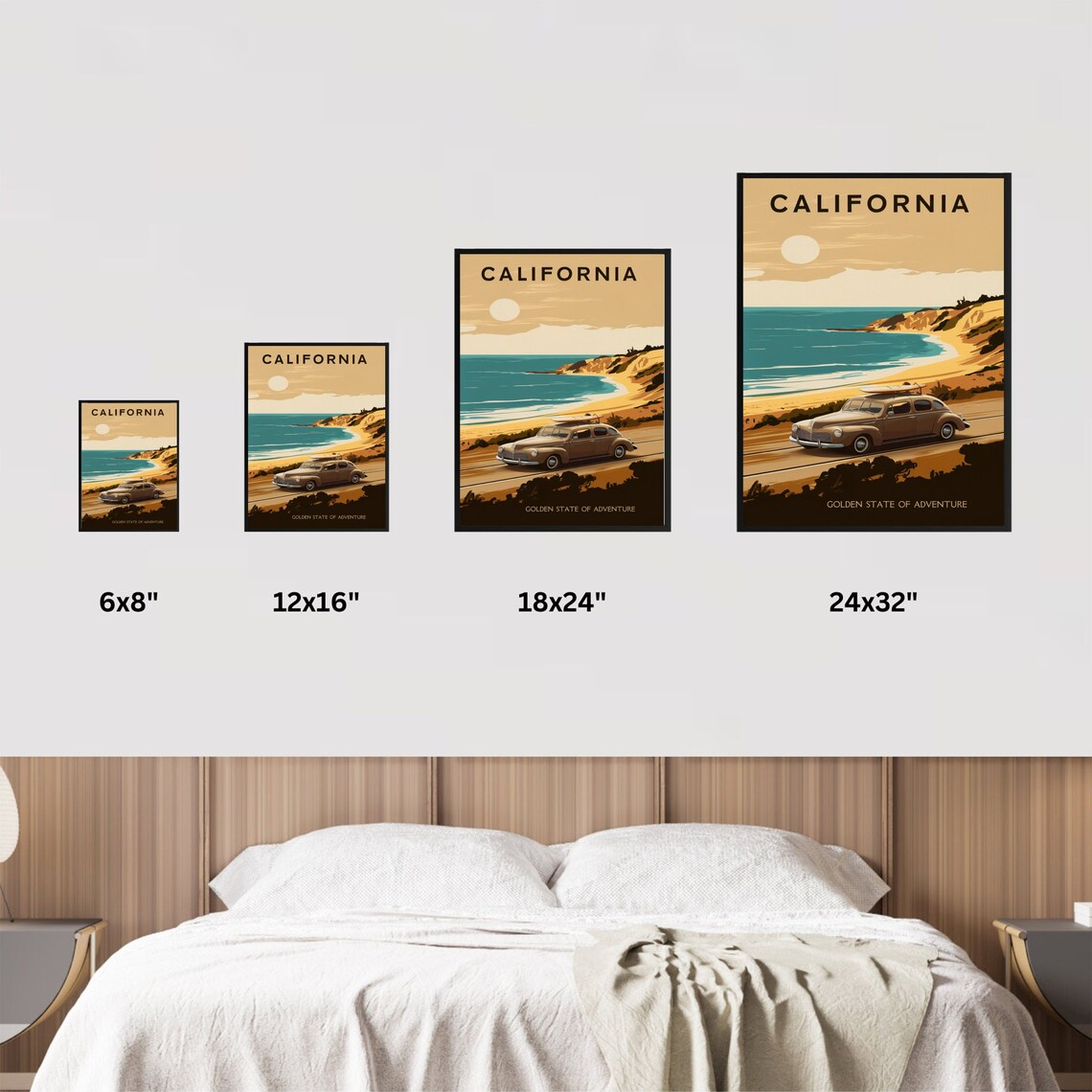 California Vintage Surf Car Beach Coastal Adventure Travel Poster - Image 3