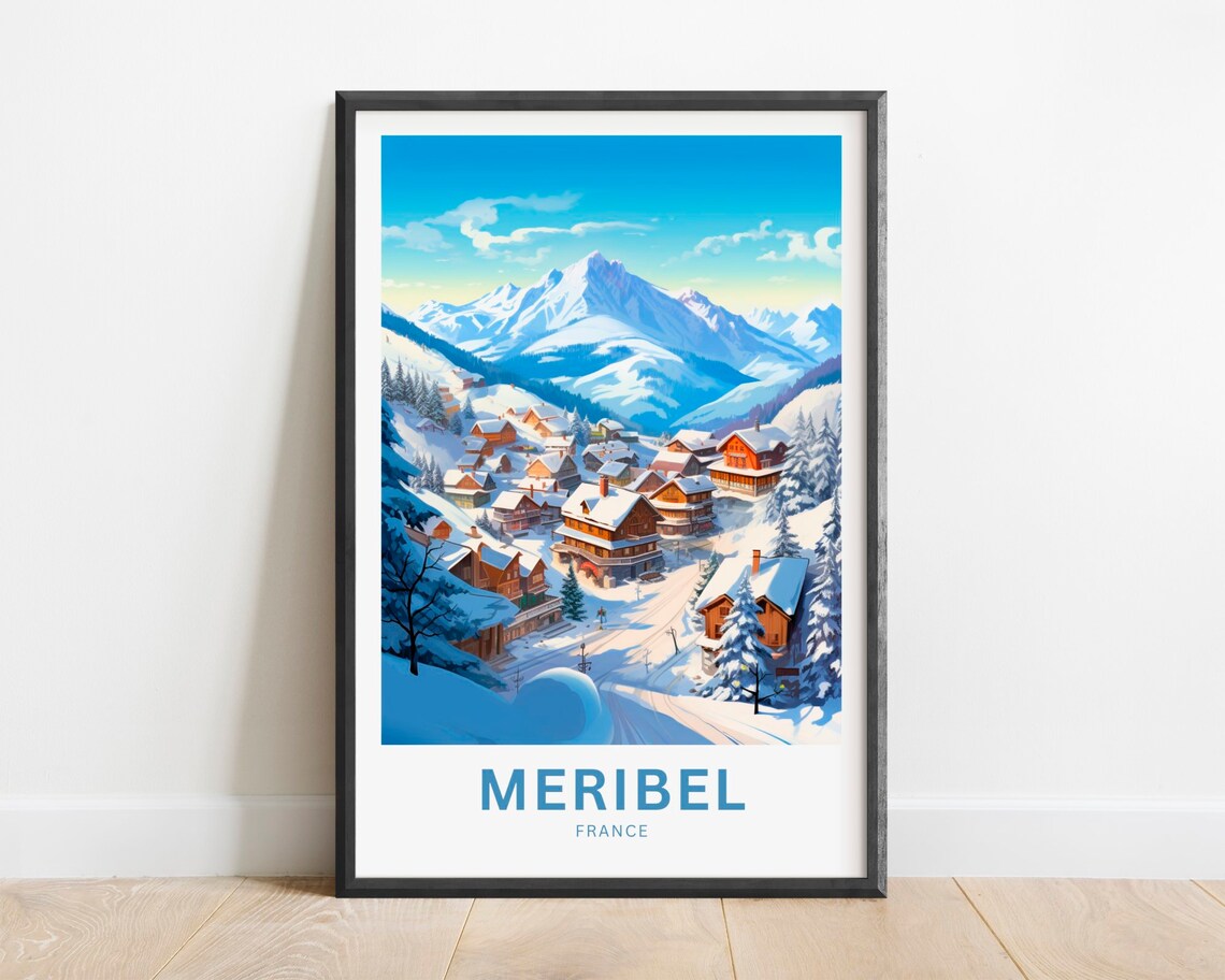 Meribel France Snowy Ski Village Chalets Retro Alpine Winter Poster