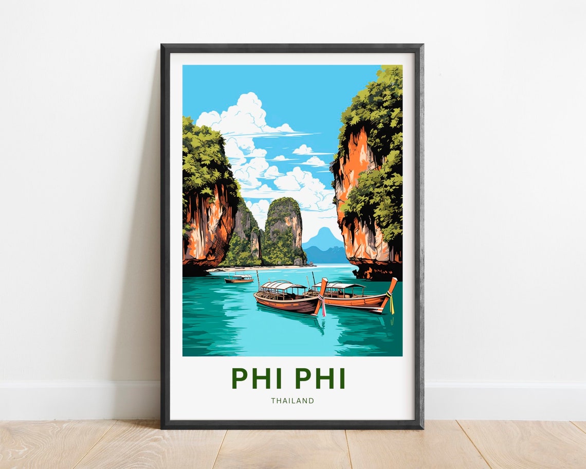 Phi Phi Islands Thailand Tropical Lagoon Longtail Boat Poster