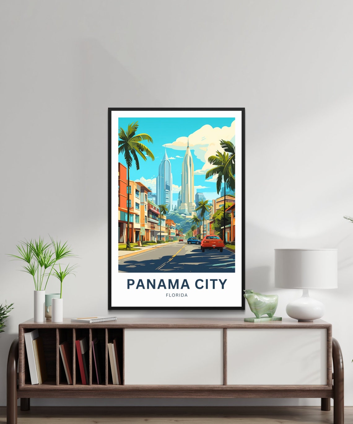 Panama City Florida Sunny Street with Palms and Skyscrapers Poster - Image 2