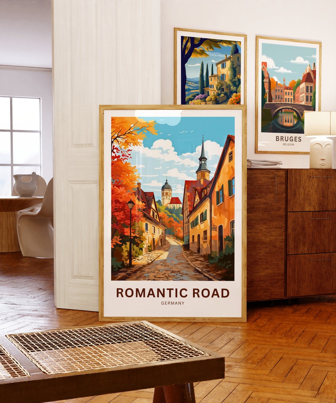 Romantic Road Germany Personalized Autumn Cobblestone Street Poster - Image 5