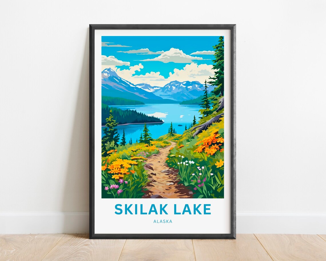 Skilak Lake Alaska Golden Wildflower Trail Mountain View Poster