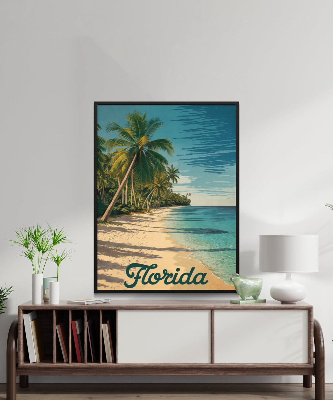 Florida Beach Palm Trees Turquoise Water Retro Vintage Travel Poster - Image 2