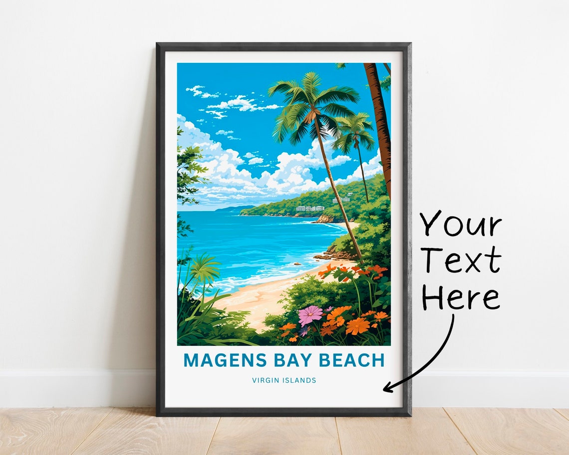 Personalized Magens Bay Beach Tropical Flowers Custom Poster