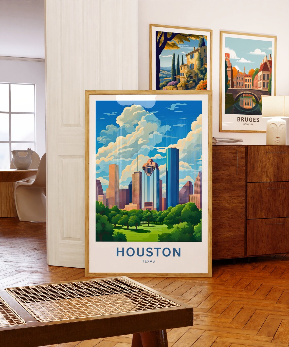 Houston Texas Skyline City Park Clouds Vintage Travel Poster - Image 5
