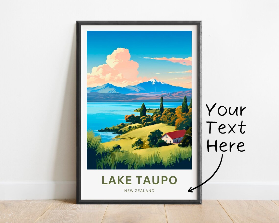 Personalized Lake Taupo Travel Poster, New Zealand