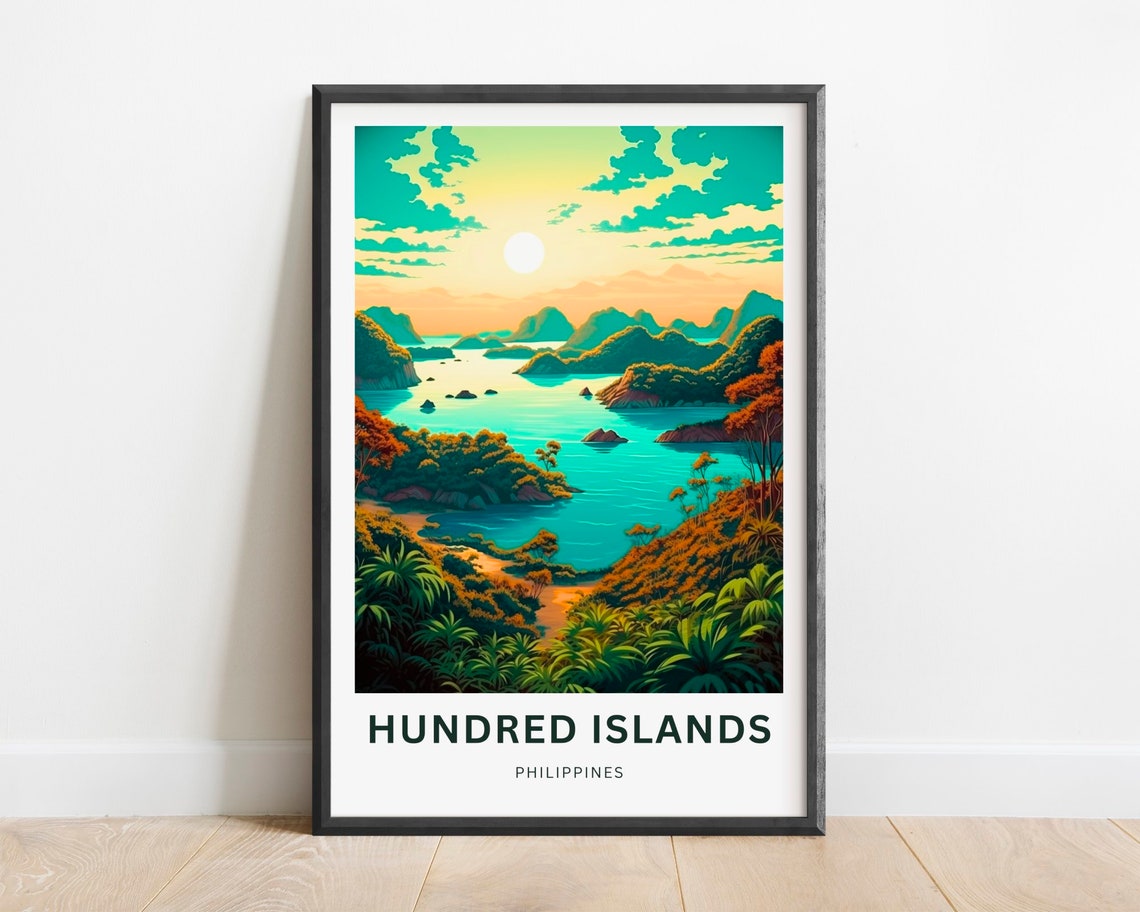 Hundred Islands Philippines Turquoise Bay Sunset Island Travel Poster