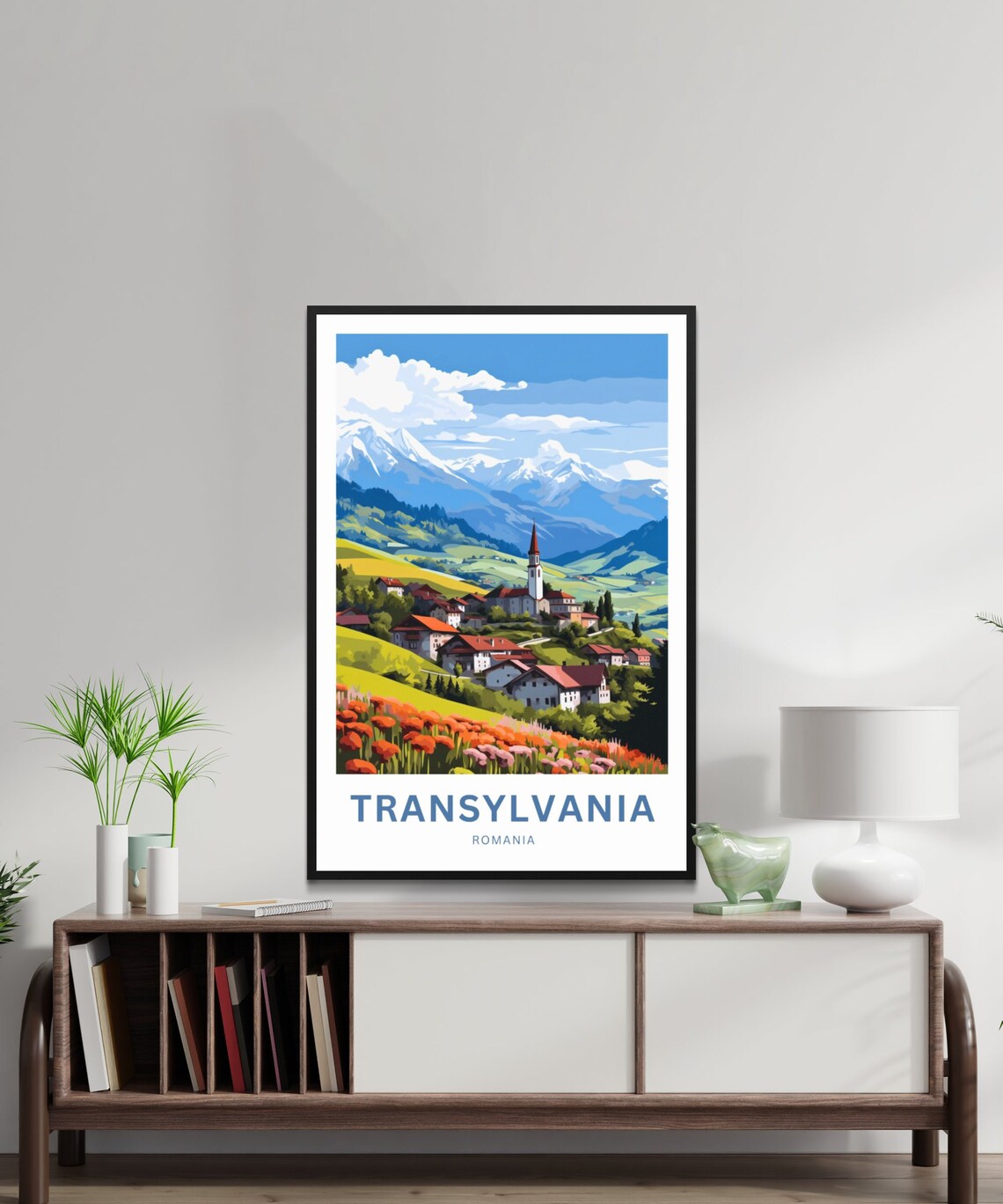 Transylvania Romania Alpine Village Poppies Vintage Travel Poster - Image 2
