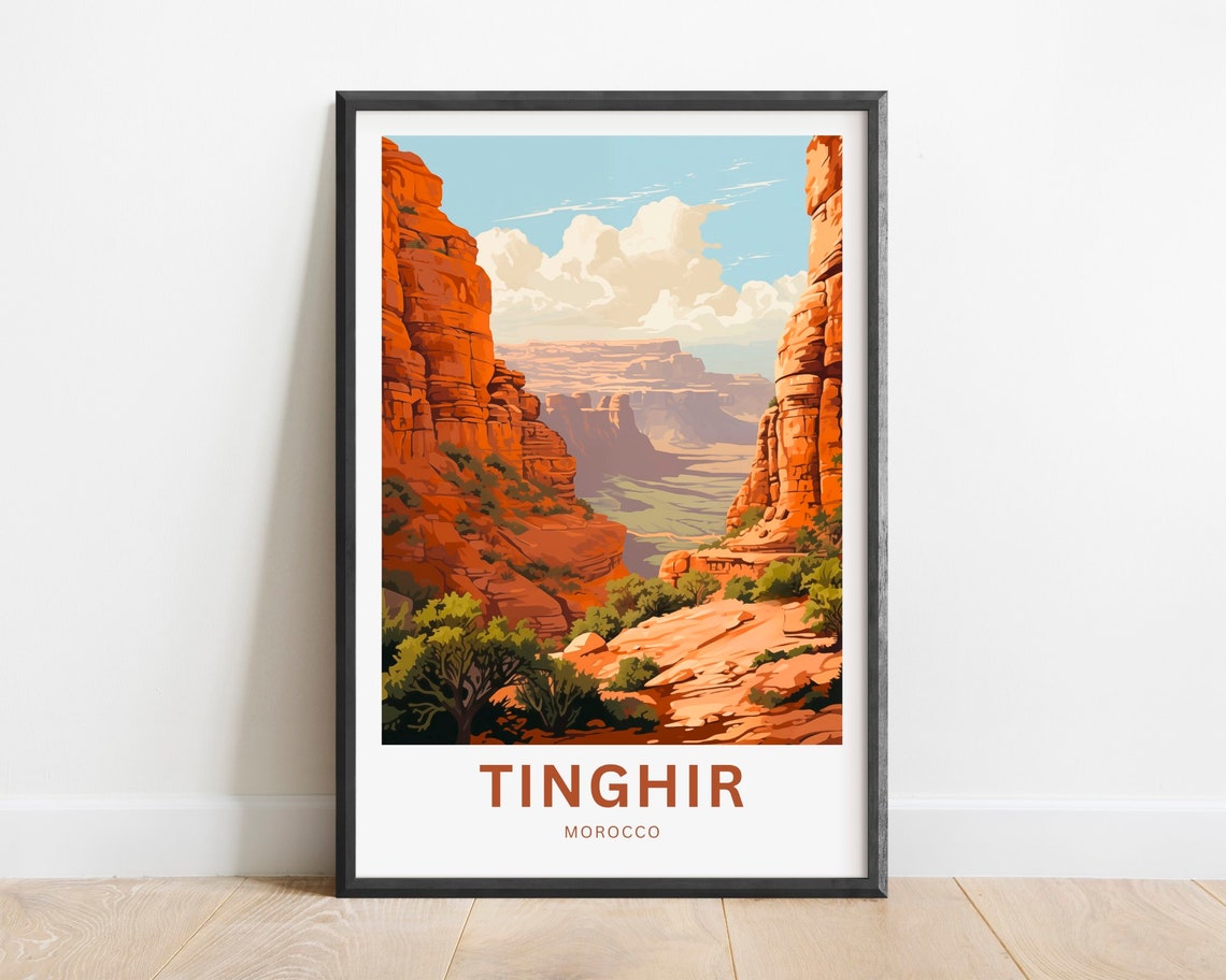 Tinghir Morocco Red Rock Canyon Gorge Desert Vintage Travel Poster