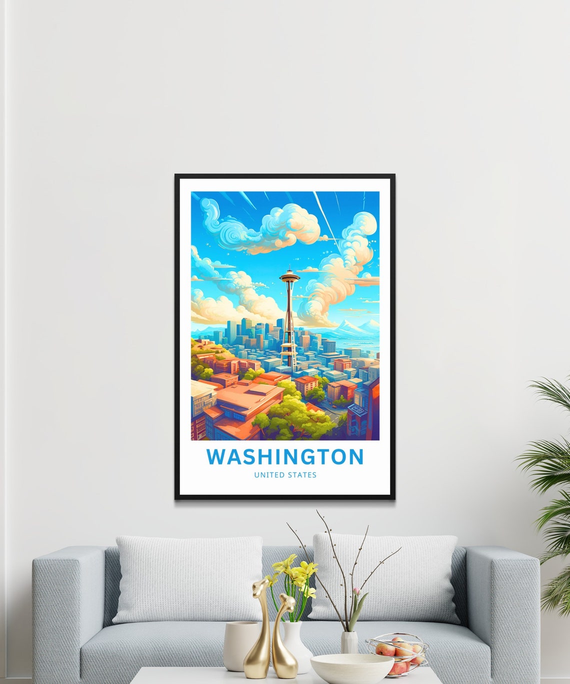 Washington Seattle Space Needle Skyline Cityscape Travel Poster - Image 3