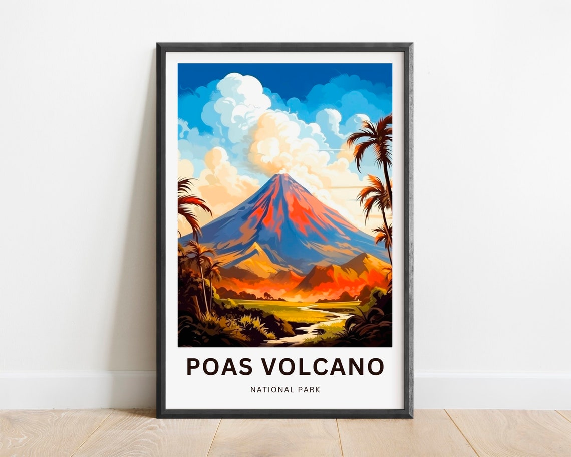 Poas Volcano National Park Fiery Crater Tropical Scene Travel Poster