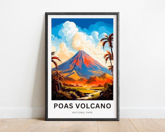 Poas Volcano National Park Fiery Crater Tropical Scene Travel Poster