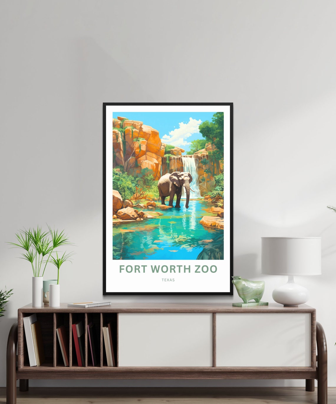 Fort Worth Zoo Elephant Waterfall Texas Wildlife Animal Poster - Image 2