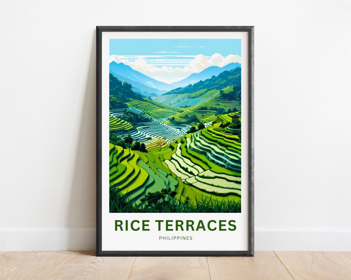 Philippines Rice Terraces Emerald Mountain Fields Travel Poster