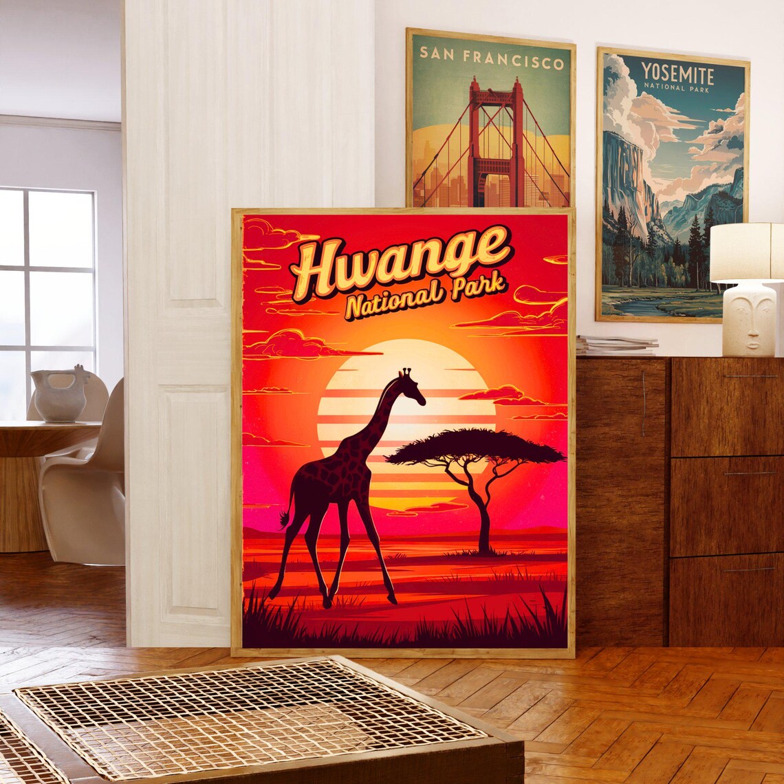 Hwange National Park Giraffe Sunset Acacia Africa Wildlife Poster - Image 5