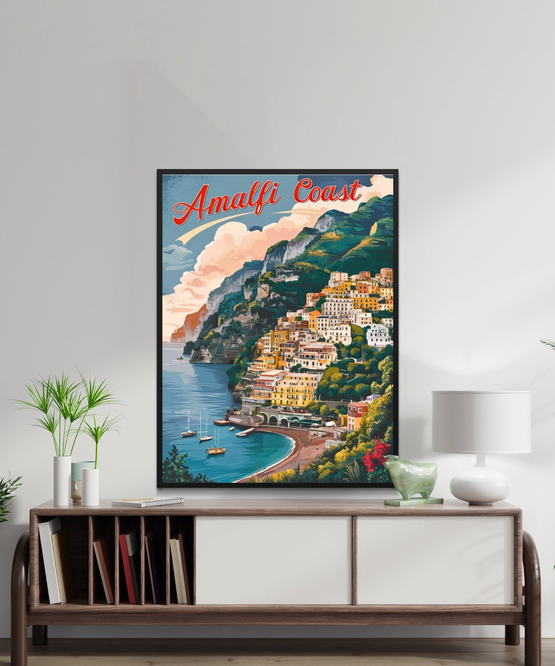 Amalfi Coast Italy Terraced Hillside Town Sunset Travel Poster - Image 2