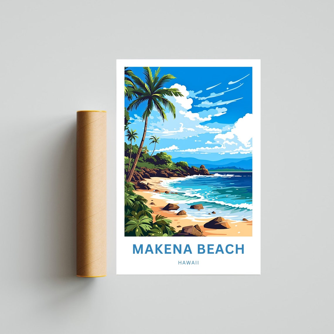 Makena Beach Hawaii Tropical Palm Shore Rocks Surf Travel Poster - Image 4