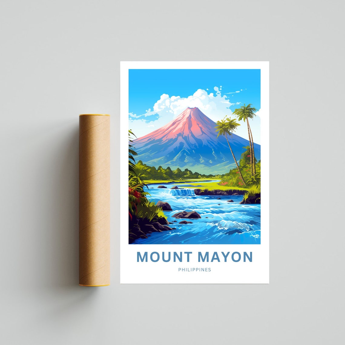 Personalized Mount Mayon Philippines Volcano River Palms Travel Poster - Image 4