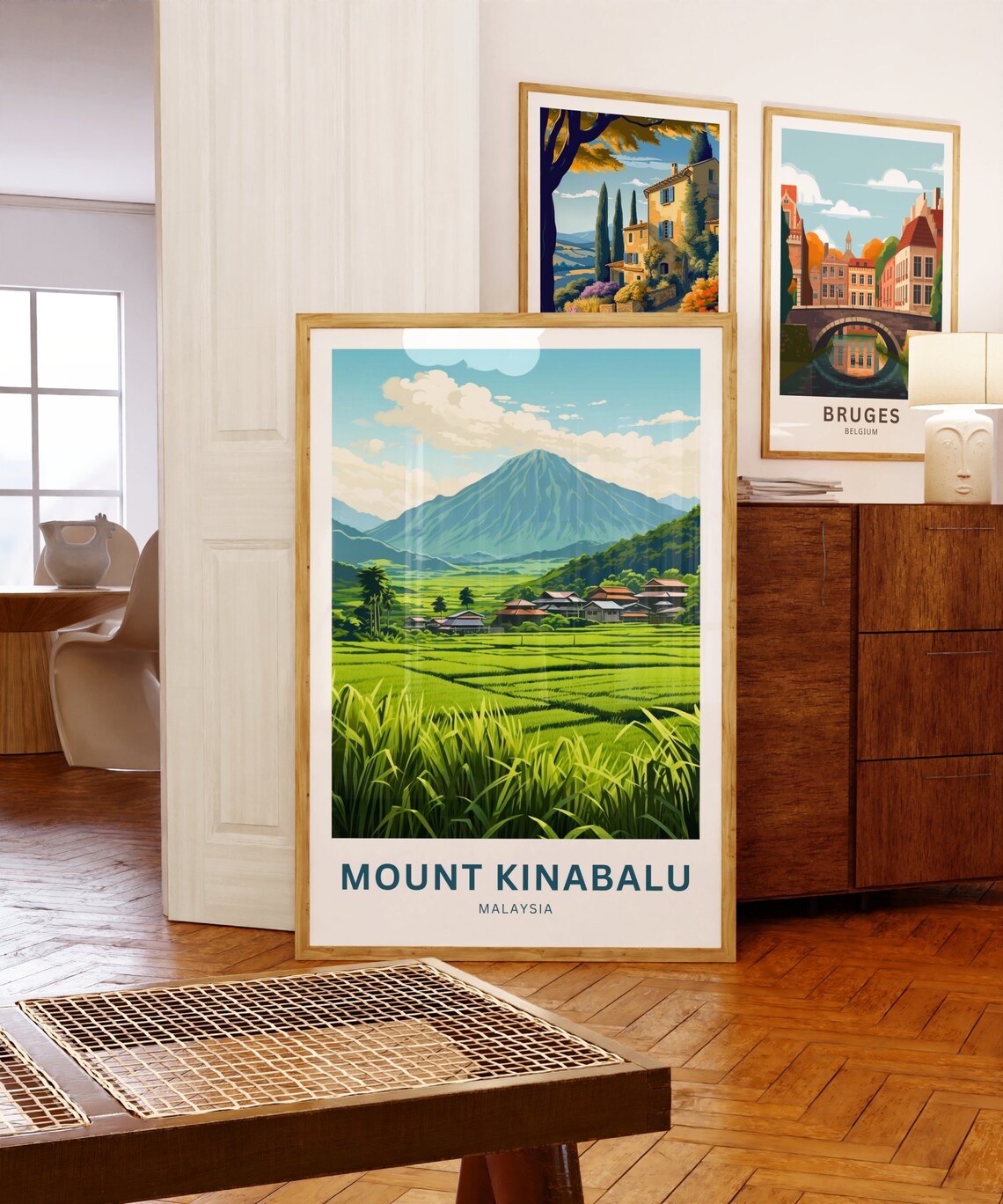 Mount Kinabalu Malaysia Green Rice Paddies Village Travel Poster - Image 5