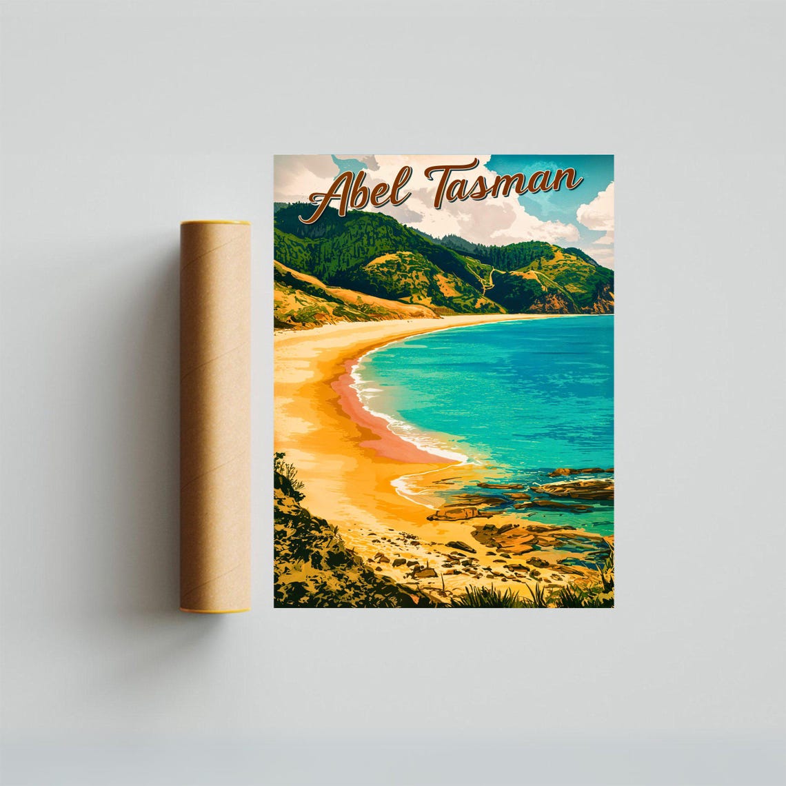 Abel Tasman New Zealand Sandy Beach Turquoise Sea Vintage Poster - Image 3