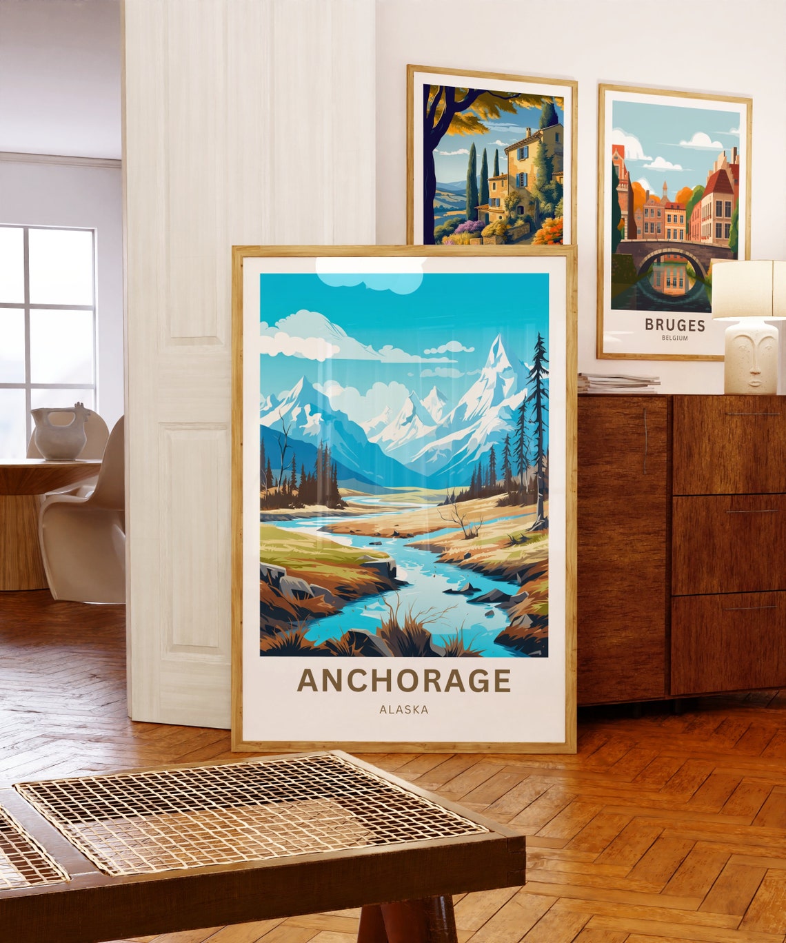 Anchorage Alaska Snowcapped Peaks River Vintage Travel Poster - Image 5