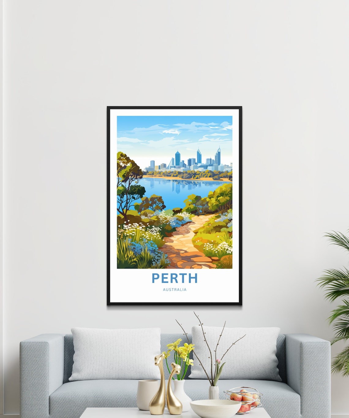 Personalized Perth Australia Skyline River Vintage Travel Poster - Image 3